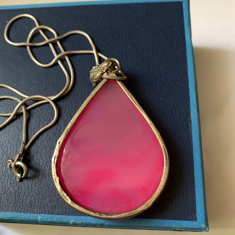 Large Pink Agate 925 Solid Sterling Silver Gemsto… - image 5